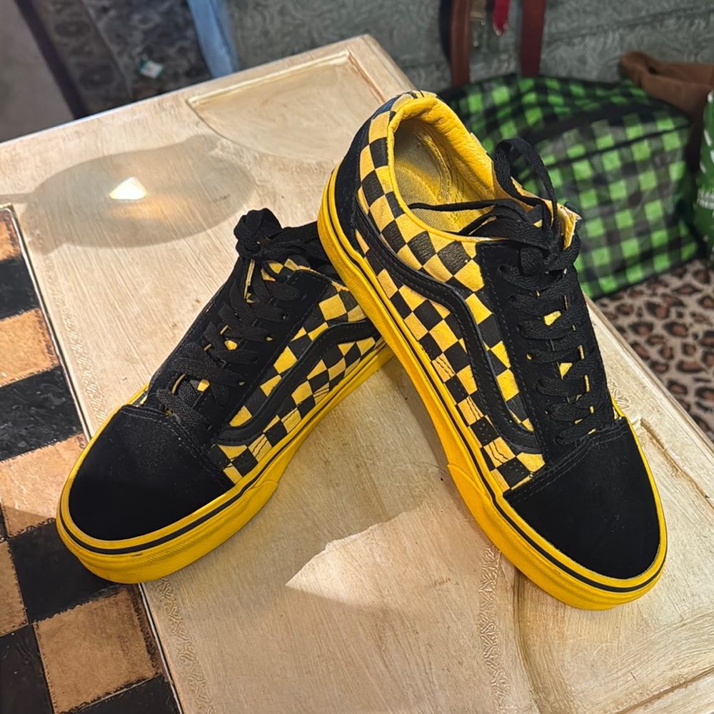 Vans Black and Yellow Checkerboard Sneakers